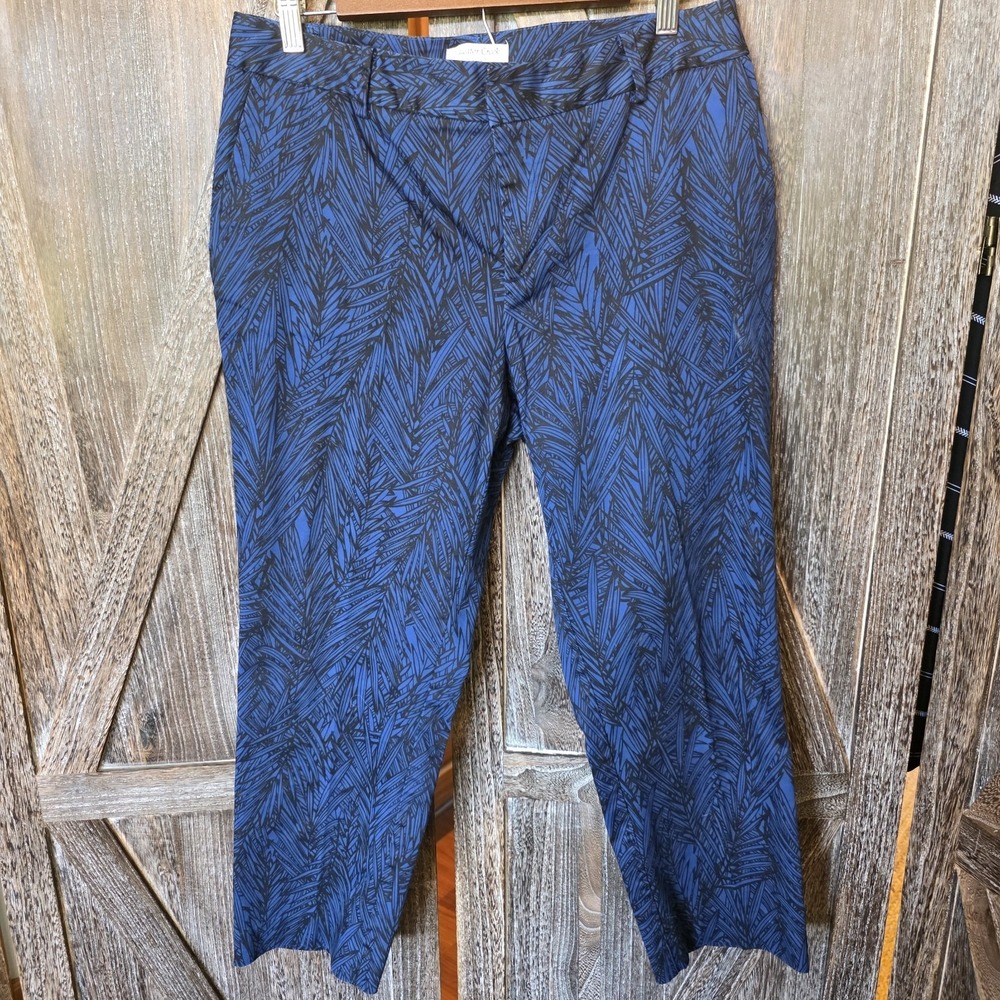 Coldwater Creek Pants Women's Size 10 Blue & Black Leaf Print Cropped Stretch‎